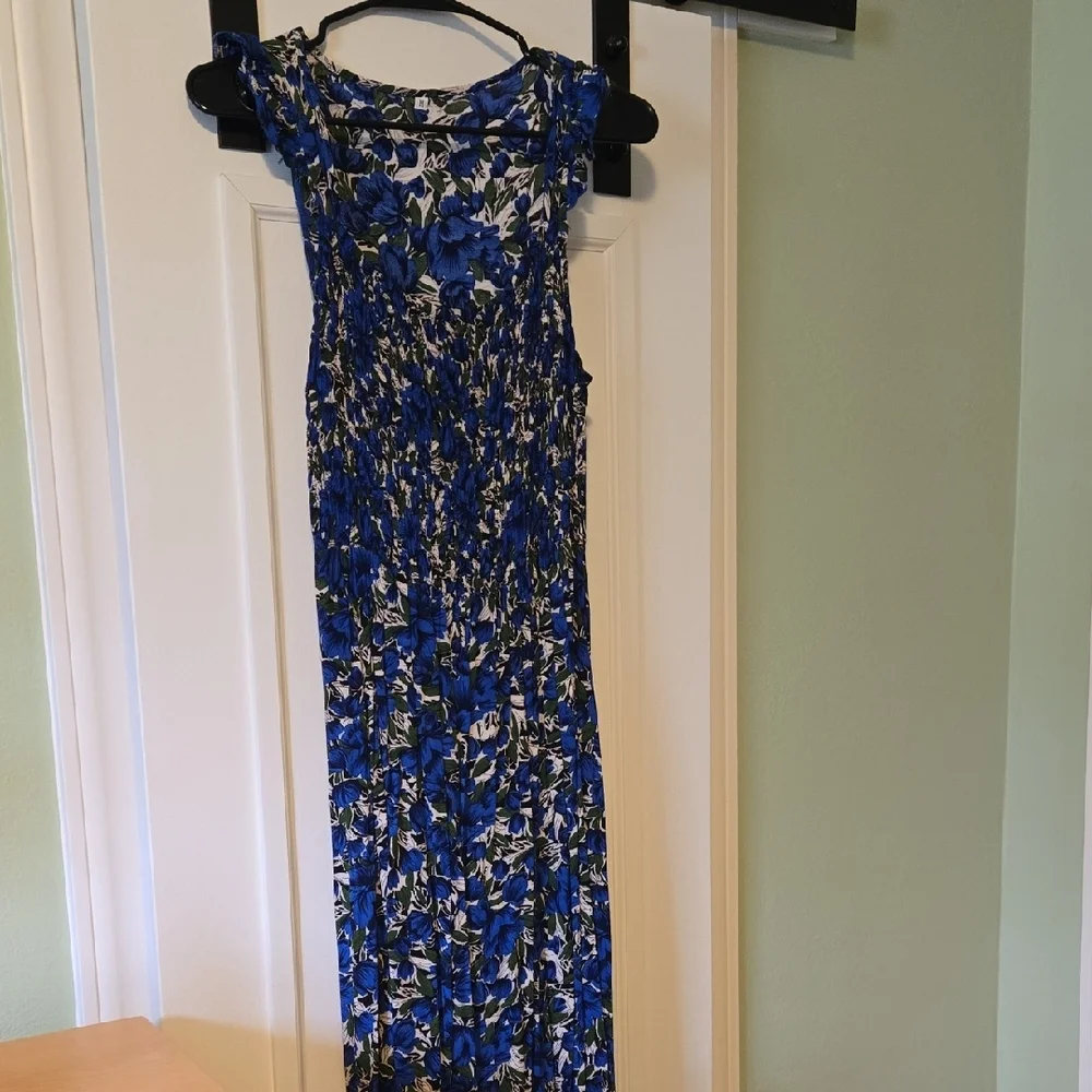 Source Unknown Blue Sheath Maxi Dress with Cap Sleeves - Picture 1 of 4